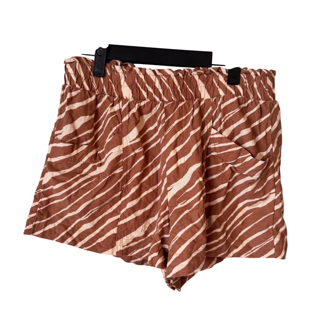 A New Day Brown Zebra Print Linen Blend Paperbag Waist Shorts Medium High Rise